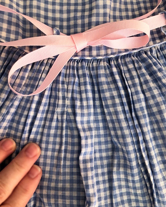 30's Little Girls Dress, Blue & White Gingham Che… - image 5