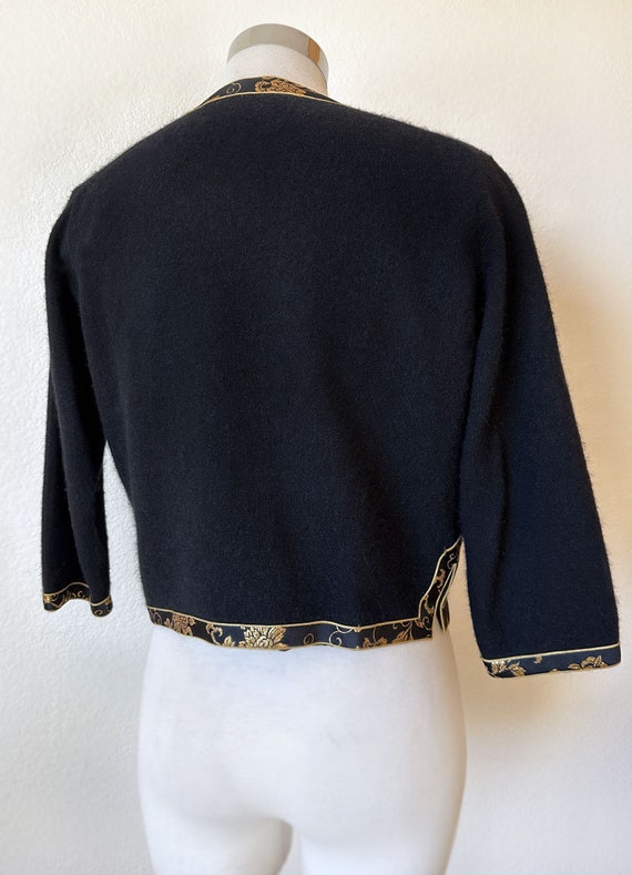 Black & Gold Angora Cardigan Sweater Vintage Mid … - image 3