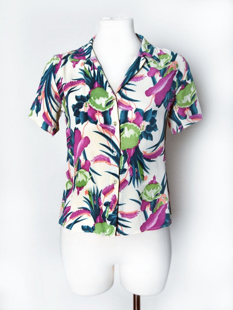 Vintage Hawaiian Print Shirt Blouse 1970's Studio 54 - Etsy