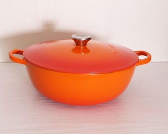 Le Creuset Flame Enameled Cast Iron Soup Pot Marmite Chef's Dutch Oven Orange #26