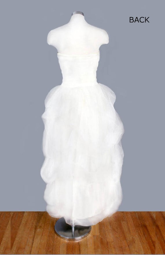 Vintage White Wedding Gown Dress, Sheer Tulle Dra… - image 5