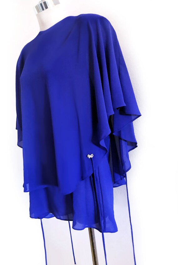 80's Blue RHINSTONE Bows Etherial DRESS, Vintage … - image 4