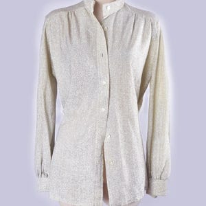 70's SILVER LUREX Metallic Blouse Poet Sleeves, Vintage 1960's Glam Hippie Mod Shirt Top Long Long Full Puffy Sleeves