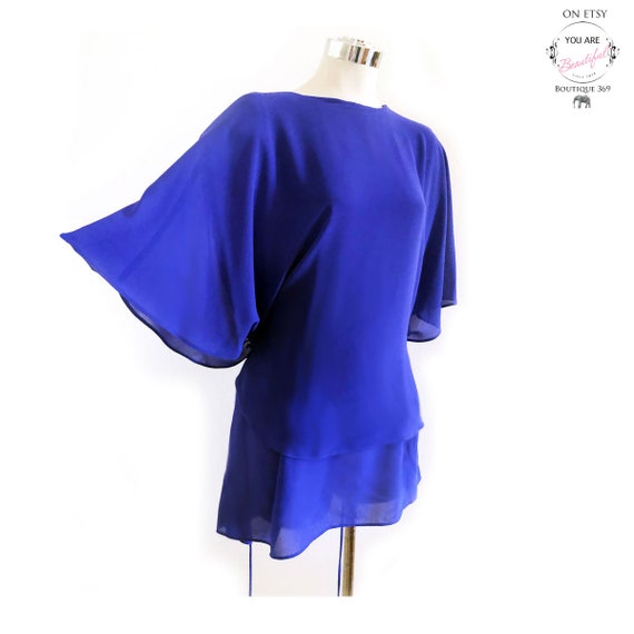 80's Blue RHINSTONE Bows Etherial DRESS, Vintage … - image 1