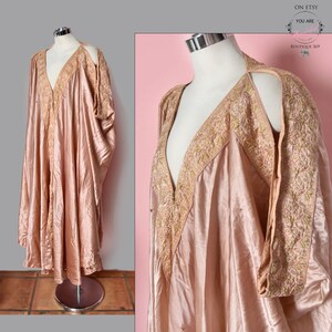 LAYAWAY for Lizzy Joseph - 1920's Silk Evening Coat Flapper Cape Dress Gown Peach Pink Embroidered Antique - 4 OF 4