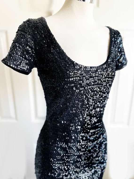 betsey johnson black sequin dress Fully Sequined Stretchy tight Bodycon Evening party Y2K Size:2X/3X do not bleach prom dress ideas LONG FLUID BLACK DRESS