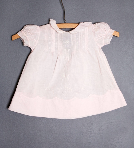 1920's - 30's Antique Pink Cotton Baby Girls Dress