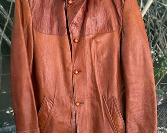 Vintage ANGEL SKIN Cabretta by Grais Cognac Leather Jacket, 44R