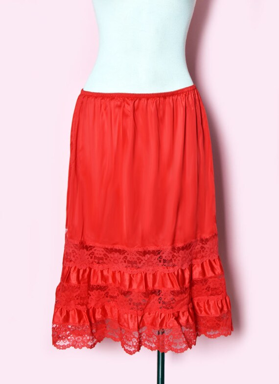 Vintage Red Petticoat Slip Skirt, Lace, Half Slip Med… Gem