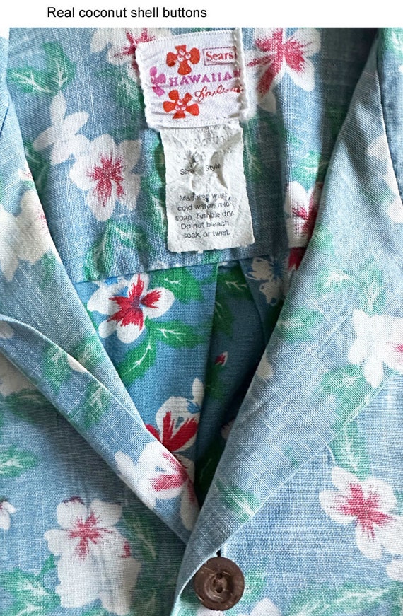 Vintage Hawaiian Shirt COCONUT Buttons 1960's TIK… - image 2