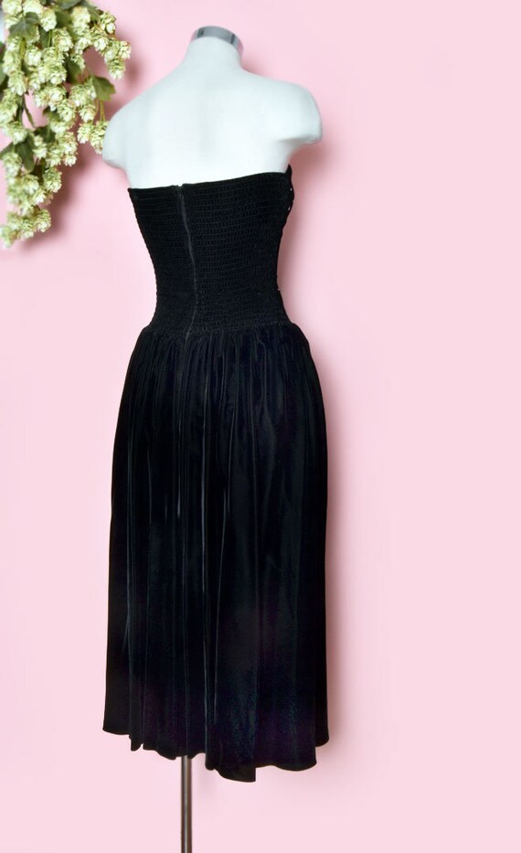 Black Velvet Strapless Corset Evening Dress, Rhin… - image 4