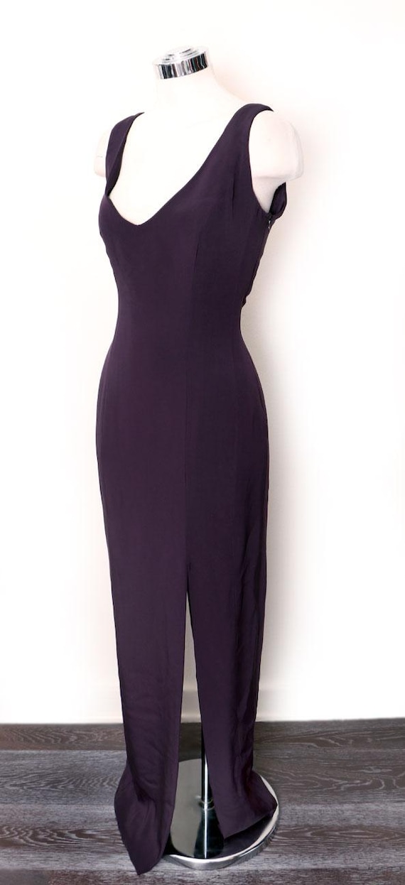 Robert DANES Dark Blue Purple Silk black Long SEXY Evening Gown Jessica  Rabbit style Designer Formal Dress High Leg slit Vintage Y2K Bodycon