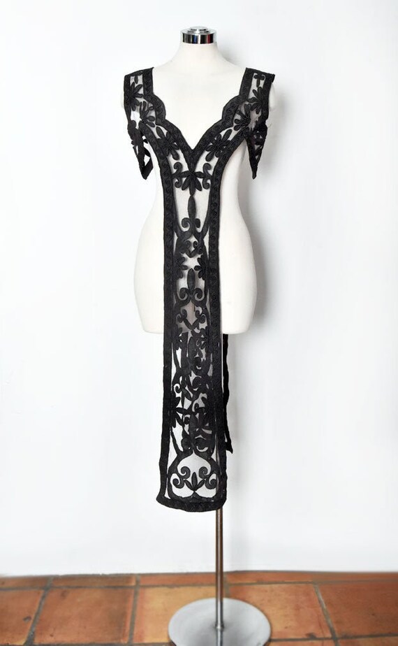 Sewing Project Material 1920s Panels Sequined Flapper Dress Black Silk Lace Tulle Dress Fabric
