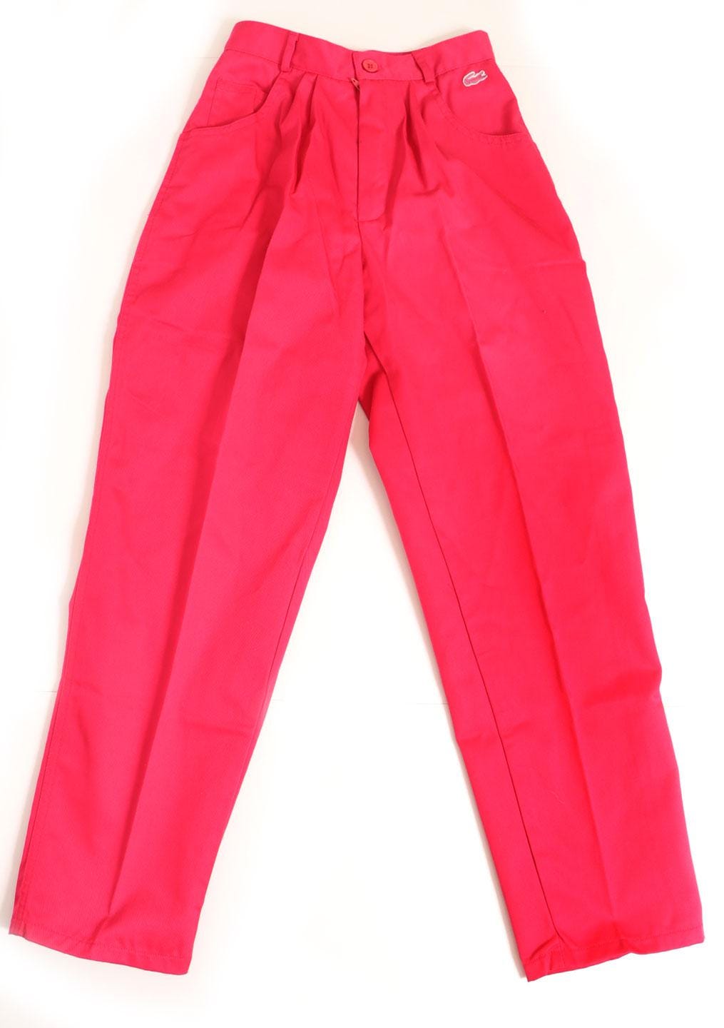 1980's Pink IZOD Lacoste Trouser Pants sz 8 SMALL, Hot Pink Denim Jeans Trousers Pleats High Rise Waist Vintage