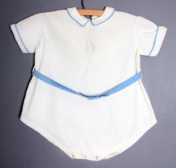 vtg Baby ONESIE Romper, Hand Embroidered, Cotton B