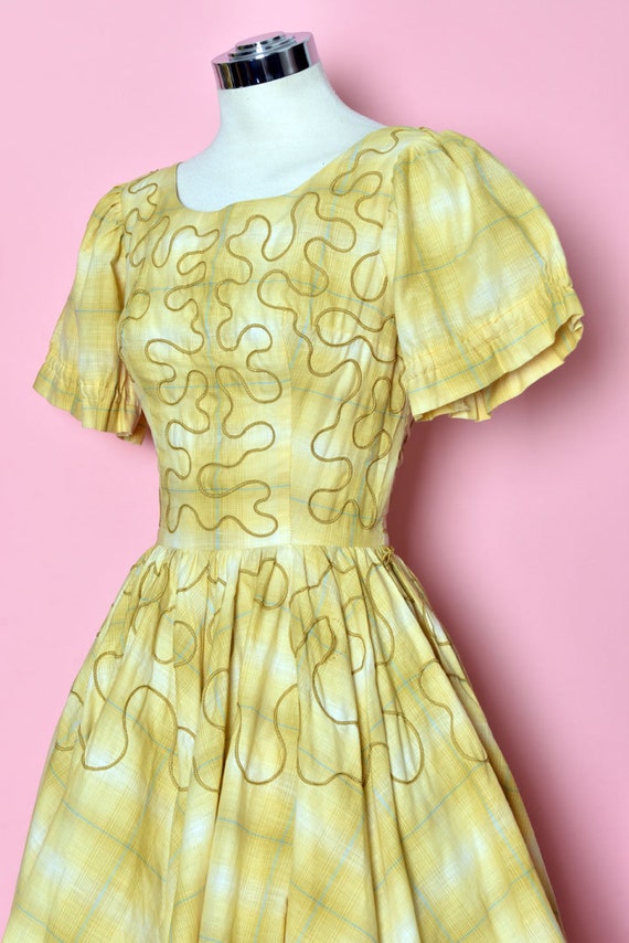 1950's H BAR C Western Vintage Dress, Yellow Plai… - image 5