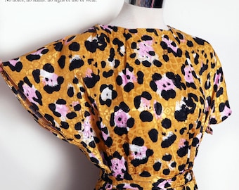 80's LEOPARD Print Gold Pink & Black 1940's WWII style Dress, Vintage 1980's