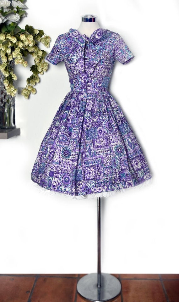 50's Purple Vintage Dress, Full Skirt, Designer D… - image 2