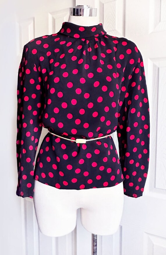 1980's Black & Red Polka Dots Blouse Shirt Vintage