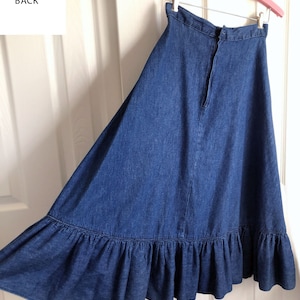 Vintage Denim Blue Jean FULL SKIRT, 1970's, Ruffle Flounce Western ...