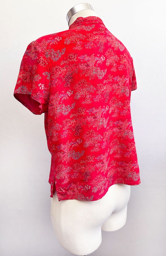 Red Japanese Asian Chinese style Vintage Top Blou… - image 4