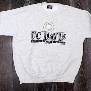 Pull ras du cou gris UC Davis des années 1980 vintage XL Jansport polaire chiné pull à manches longues