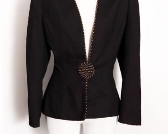 80's Black & Gold Fitted Suit Blazer Jacket Vintage 1980's, 70's