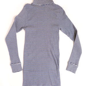 Jaren 60 heren rekbaar gebreide blauw witte streep trui coltrui shirt top trui, lange mouwen, MEDIUM, halverwege de eeuw Vintage Beatnik jaren 50