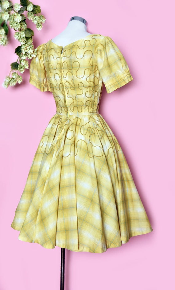 1950's H BAR C Western Vintage Dress, Yellow Plai… - image 4