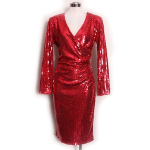 Red Sequin Long Sleeve Dress - Etsy Red Sequin Long Sleeve Dress - Etsy