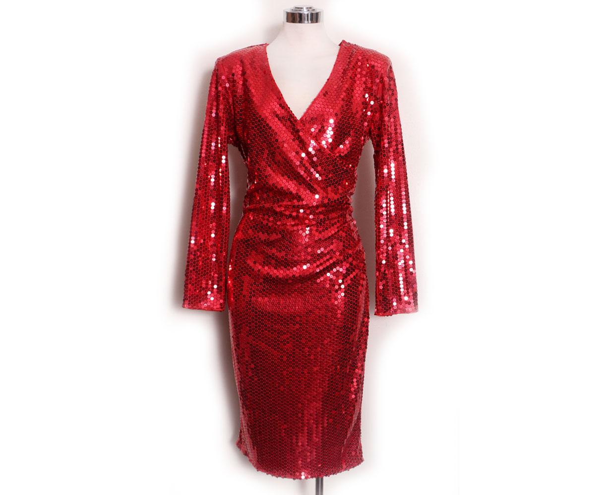 fitted lace wedding dress Women's Mini Dress in Red Sequin Velvet with One Shoulder Design and S –  Liquorish Online main image 1