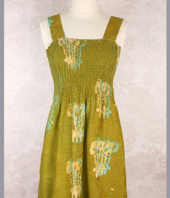 Batik Indian Designer Maxi Dress - Green Long Boh… - image 3