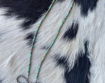 Sterling Silver Bow Necklace Sterling Silver Navajo Style Pearls, Trendy Turquoise Western Bow Necklace