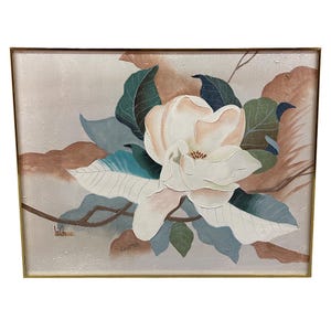 Pintura de naturaleza muerta texturizada grande de Lee Reynolds, firmada en los años 80, con marco.