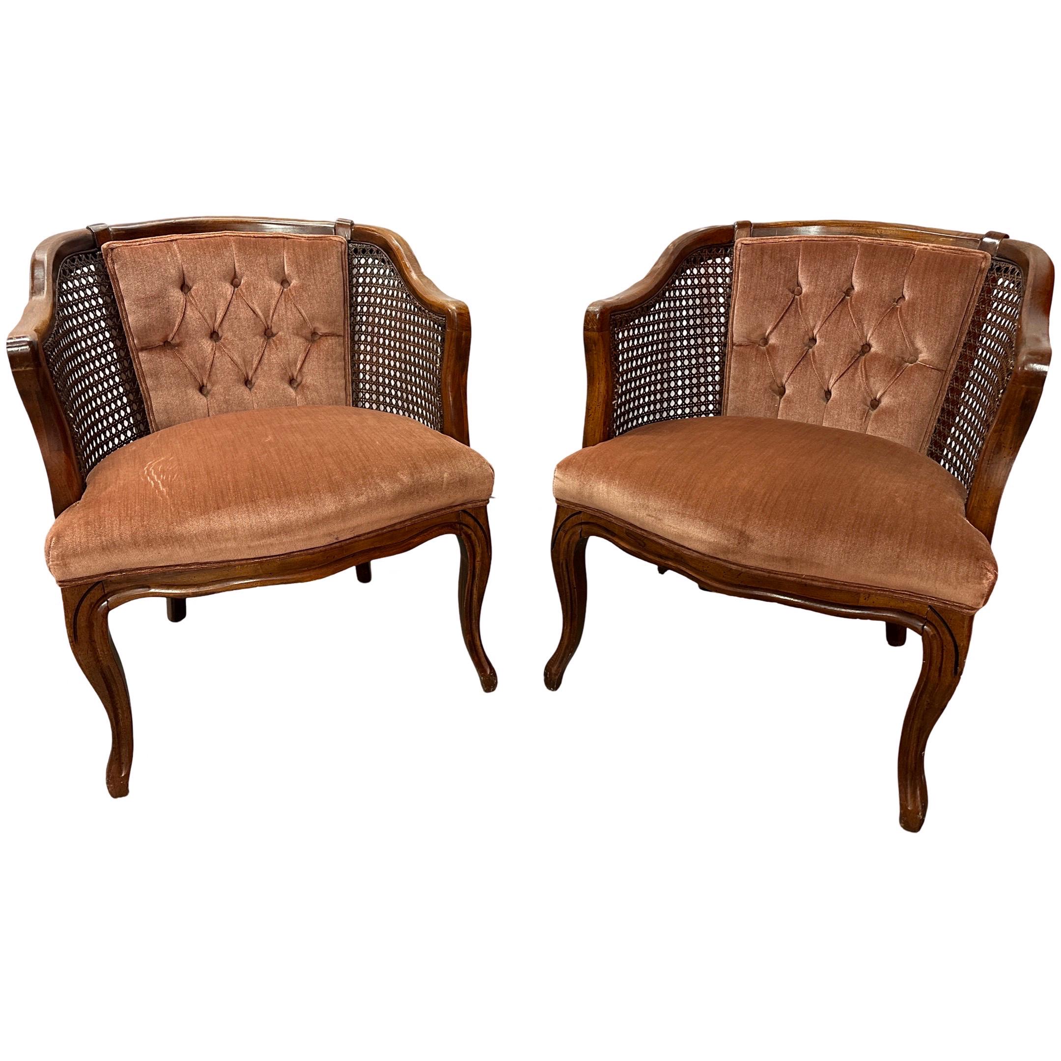 Vintage Hollywood Regency Cane Barrel Back Club Lounge Chairs a Pair - Etsy