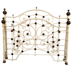 Queen Size Cast Iron and Brass Victorian Antique Bed