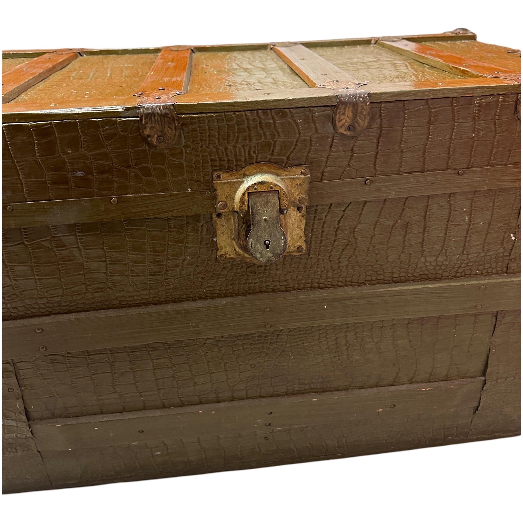 Crocodile Steamer Trunk w/ Gold Hardware