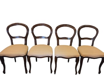 Set of 4 Antique French Louis Philippe Balloon Back Dining Chairs 19th Century Walnut Frames Reupholstered Seats Classic European Elegance