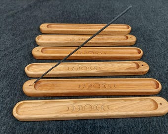 Moon Phase Incense Burner, Incense tray, Incense Holder crafted from Solid Hickory Wood or Black Walnut.