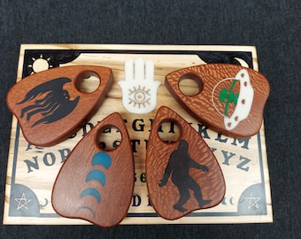Deluxe Spirit/Talking Board Planchettes , crafted from Leopard/Lace wood with hand poured resin inlay!