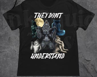 They Don't Understand Alpha Wolf Shirt, Unhinged Sigma Wolf Meme Shirt, Vintage Gothic Wolf Moon Tee, Wolf Emo Meme Shirts, Streetwear Gift