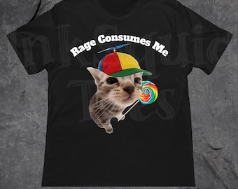 Camiseta divertida con meme de gato "La ira me consume", camiseta divertida con gatito desquiciado, camiseta con "BrainRot", camiseta con humor negro maldito, regalo sarcástico para amantes de los gatos