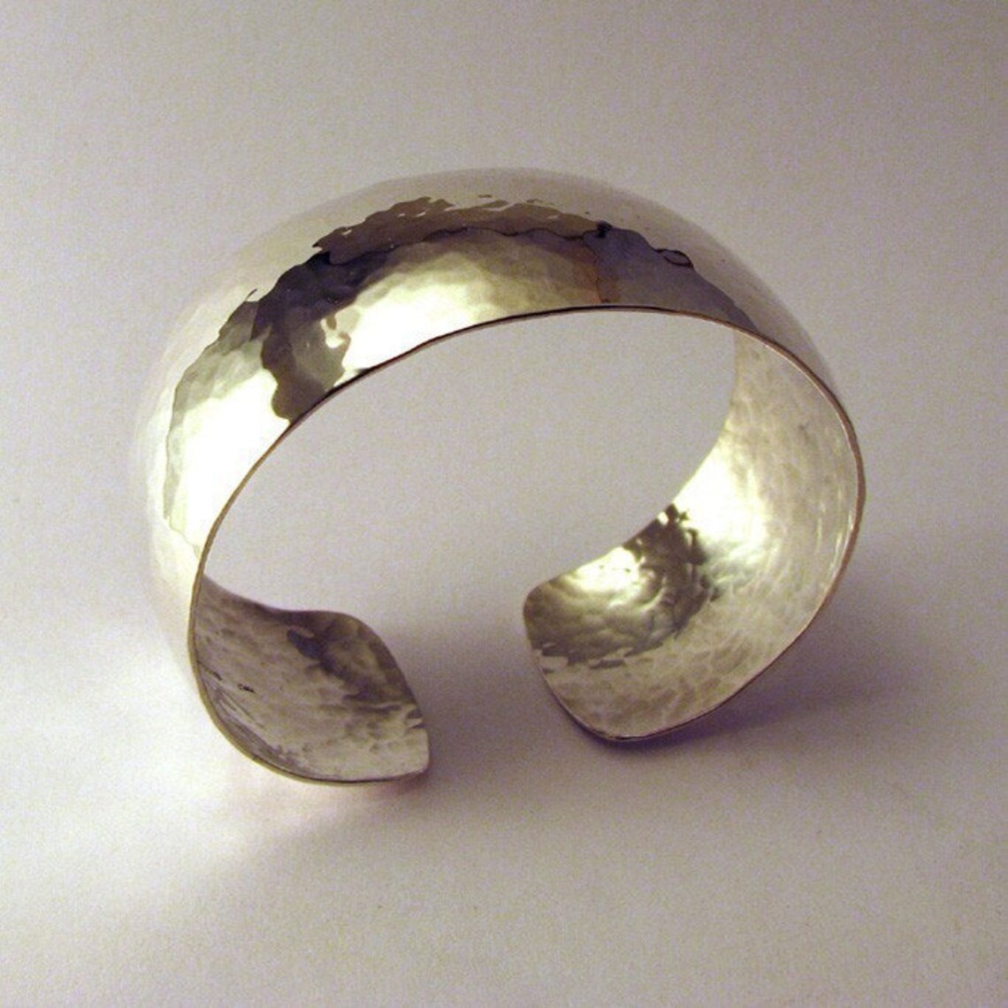 Sterling Silver Hammered Cuff Bracelet 1 Inch Wide Etsy