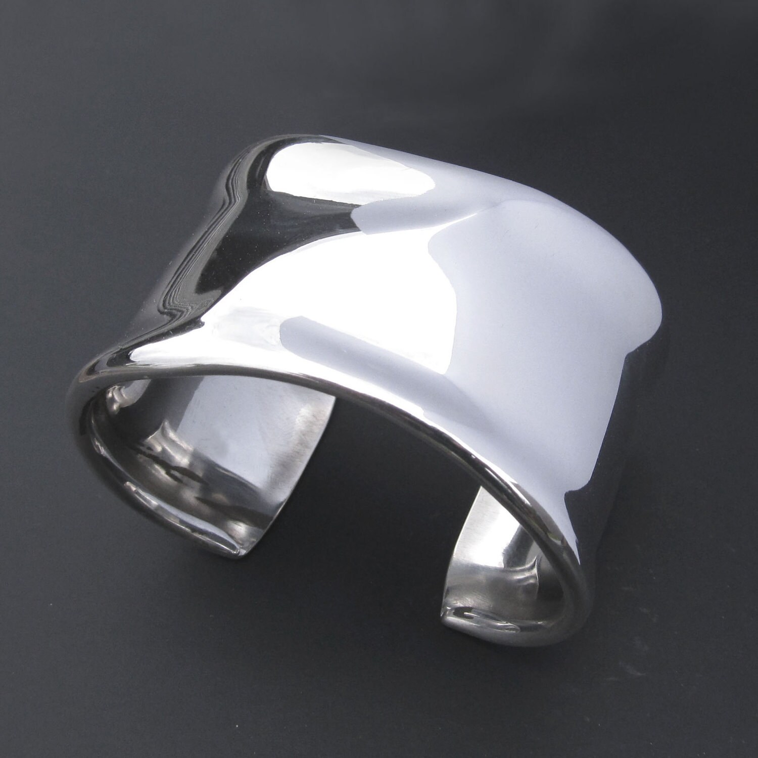 Sterling Silver Cuff Bracelet with Crisp Ridge Etsy