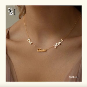 Colar personalizado com vários nomes, corrente de aço inoxidável, pingente com placa de 2 a 4 nomes, presente de festa da moda