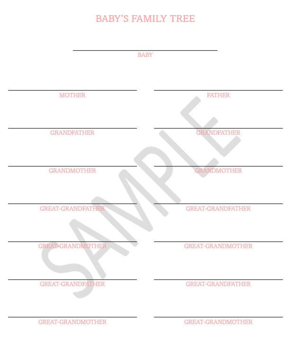 Family Tree Baby Book Page Printable Template. Modern Traditional Baby ...