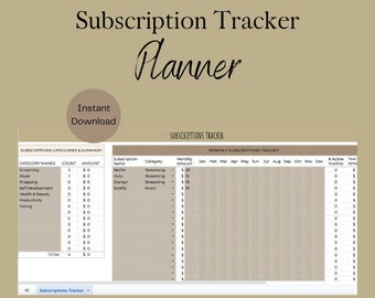 Subscription Tracker Planner Google Sheets Spreadsheet