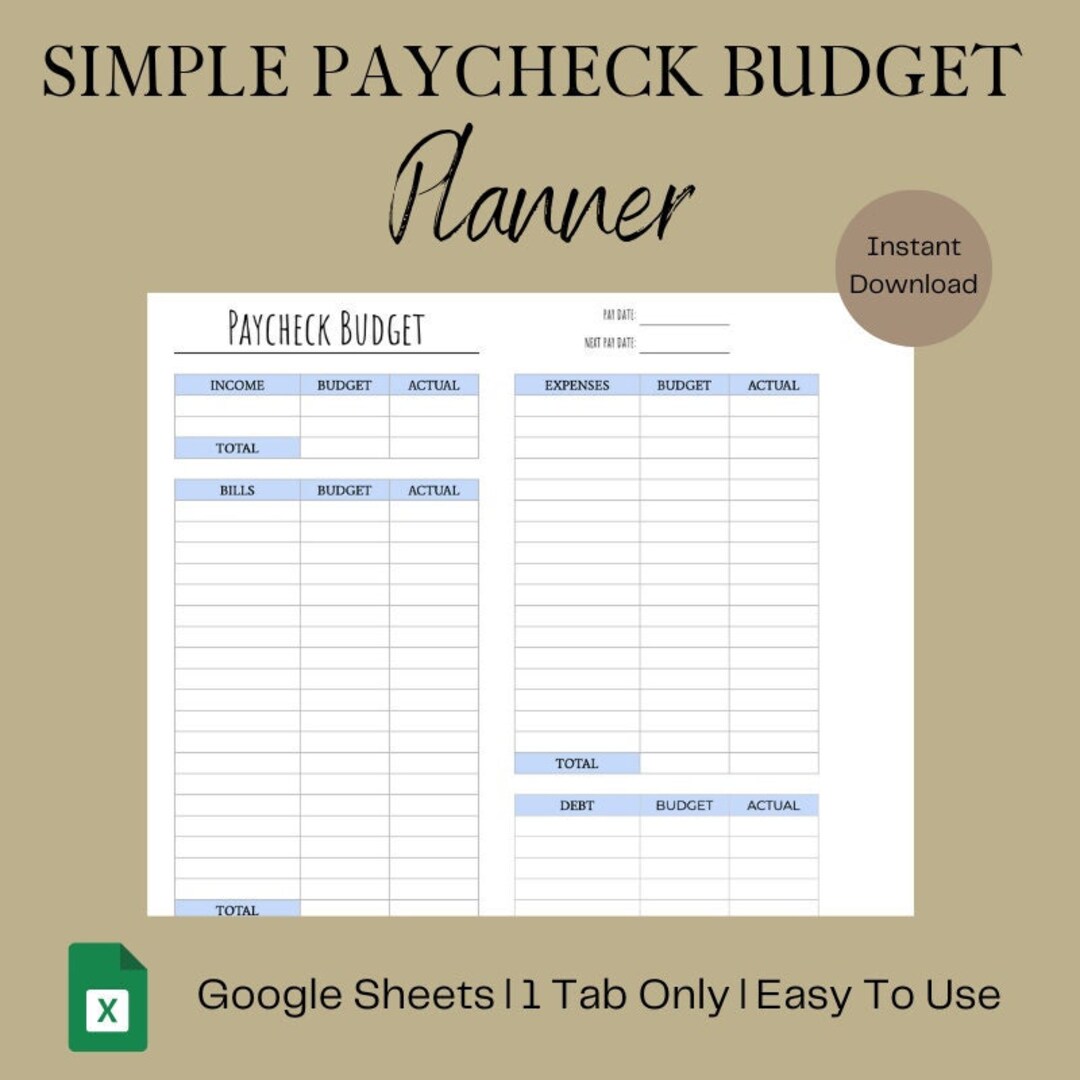 Simple Paycheck Budget Planner Google Sheets Spreadsheet - Etsy