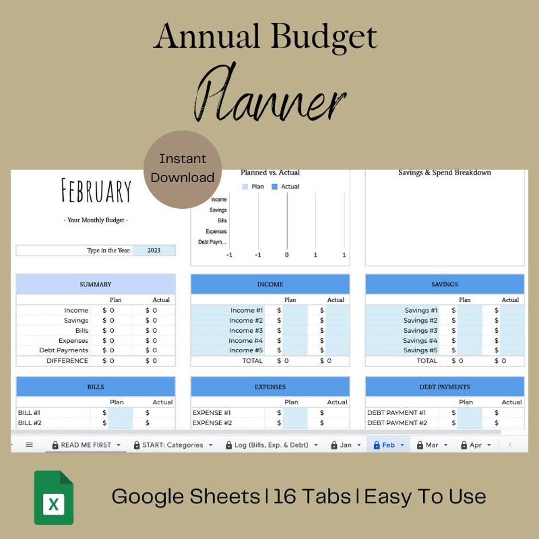 Annual Budget Planner Google Sheets Spreadsheet - Etsy