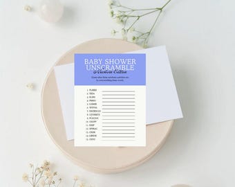 Baby Shower Game- Newborn Unscramble, Blue Answer Key Included